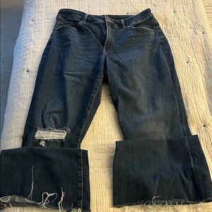 Express Dark Blue Distressed Highrise Flare Jeans 12R